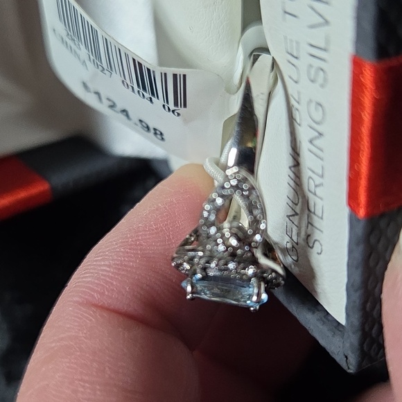 Blue Topaz Sterling Silver Ring With Lab Created White Sapphires - Picture 6 of 10